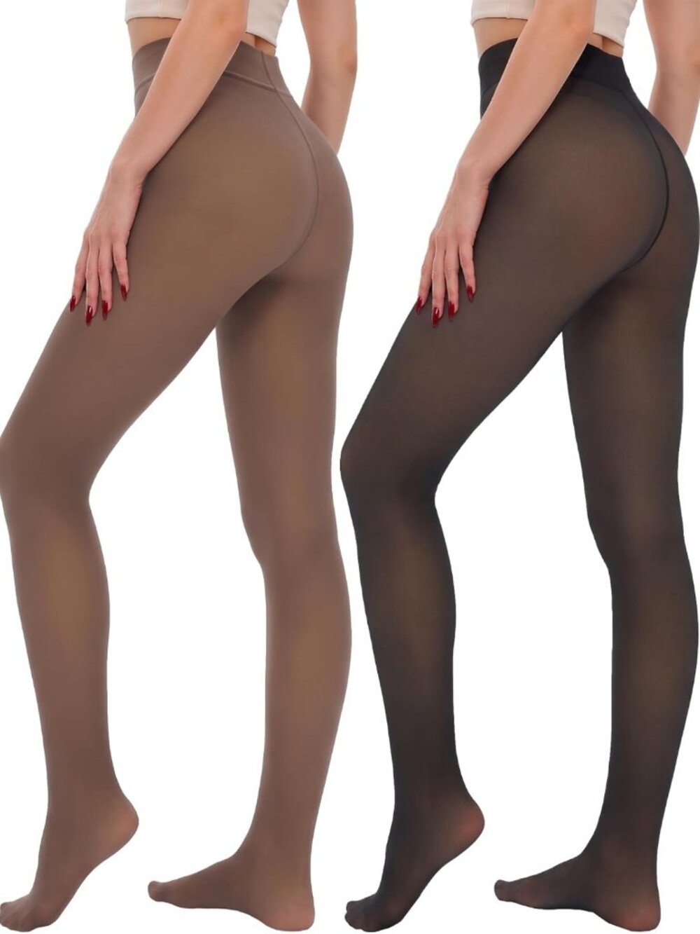 Warm Fleece Lined Thermal Tights for Women - 2 Pairs Sheer Leggings, Cozy
